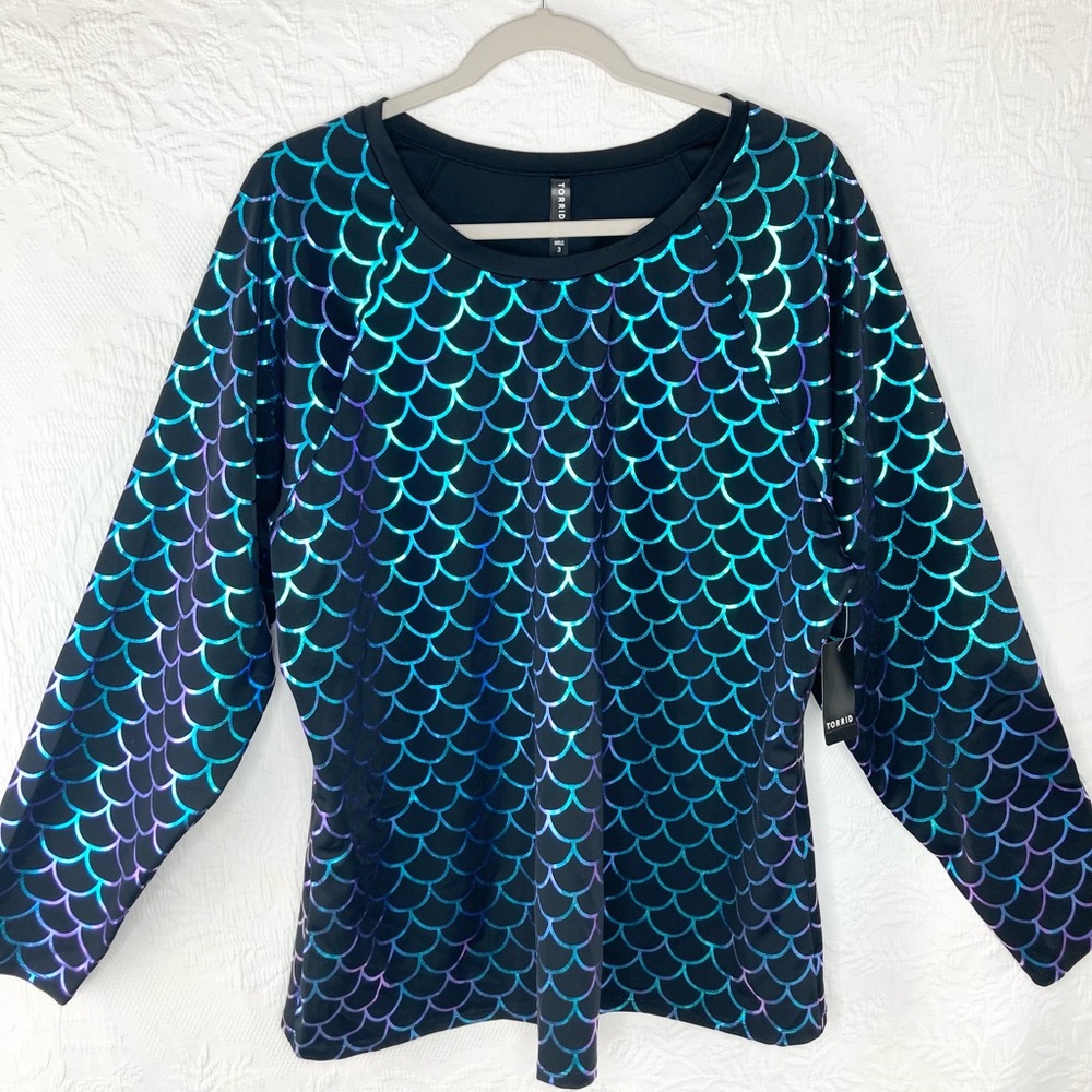torrid Black Mermaid Scale Swim Coverup with Teal and Purple Scales